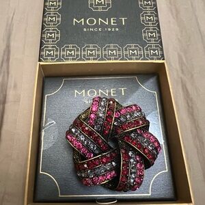 Monet silver Pink and Ruby rhinestone chunky brooch